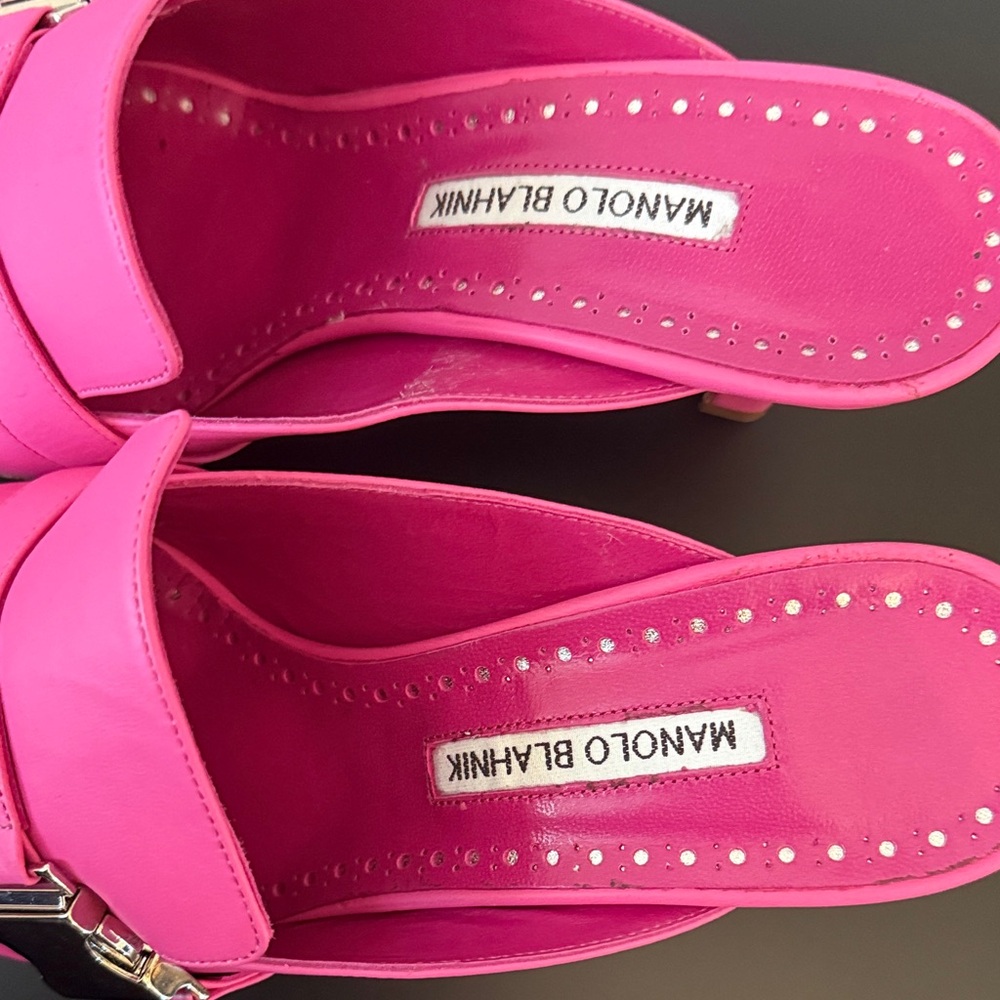 Manolo Blahnik Fuchsia Mules with Silver Buckle - Picture 5 of 15